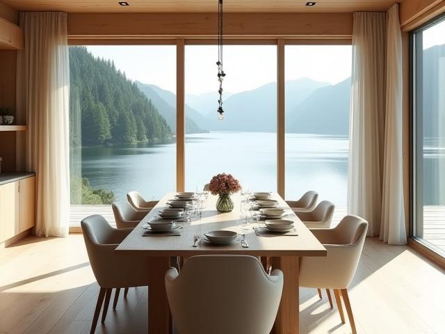 Hytte ved Sognefjorden - spisestue med elegant enkelhet og utsikt